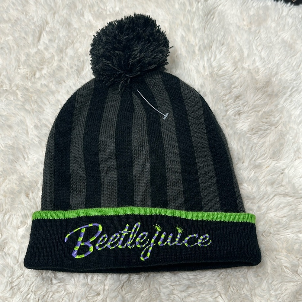 Beetlejuice Hat Beanie Pom Adult One Size